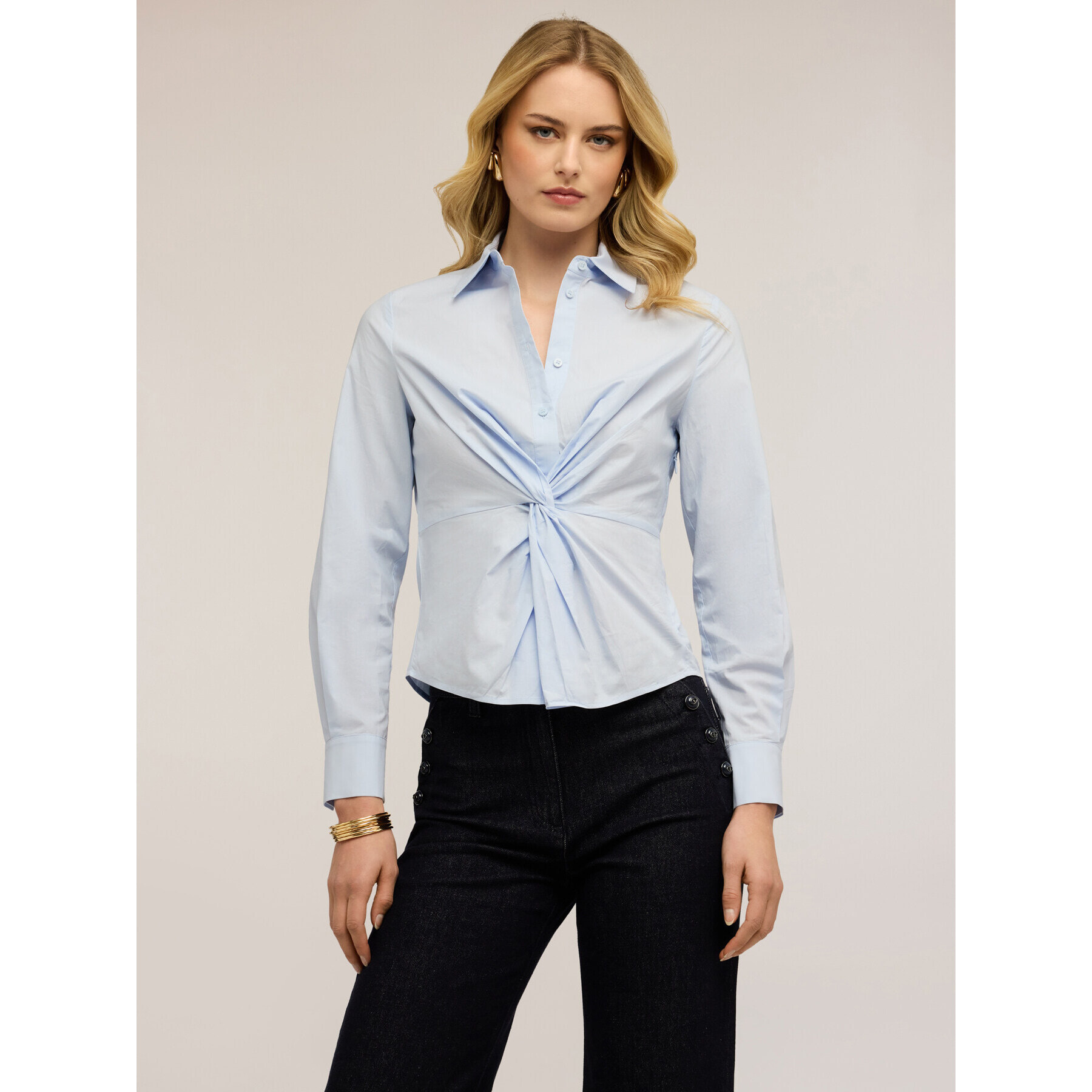 Motivi - Camisa de popelín con nudo - Light - blue