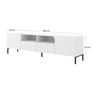 Lara - meuble tv - pieds dorés - 2 tiroirs - 200 cm - Blanc