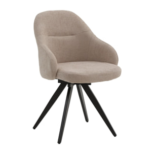Set di 2 sedie girevoli COVENT in tessuto beige e gambe in metallo nero, con braccioli