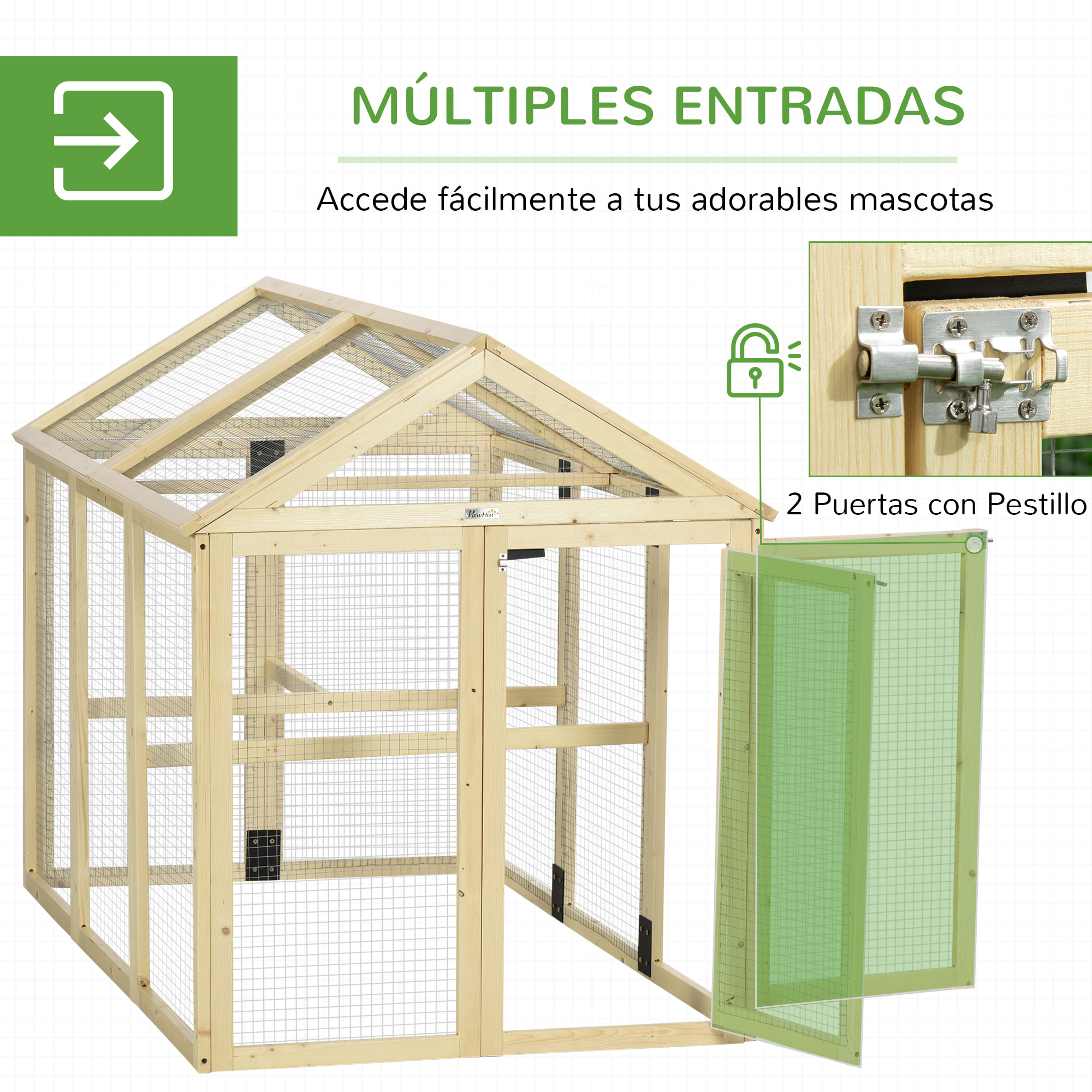 Gallinero para Exterior, 140x88,5x106 cm, Gallinero de Madera para 1-3 Gallinas con 3 Perchas y 2 Puertas con Cierre, para Gallinas, Conejos, Patos, Madera Natural