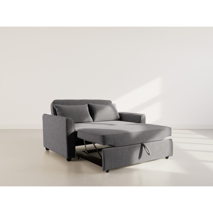 Ernest - Canapé droit 2 places convertible en velours côtelé - Gris