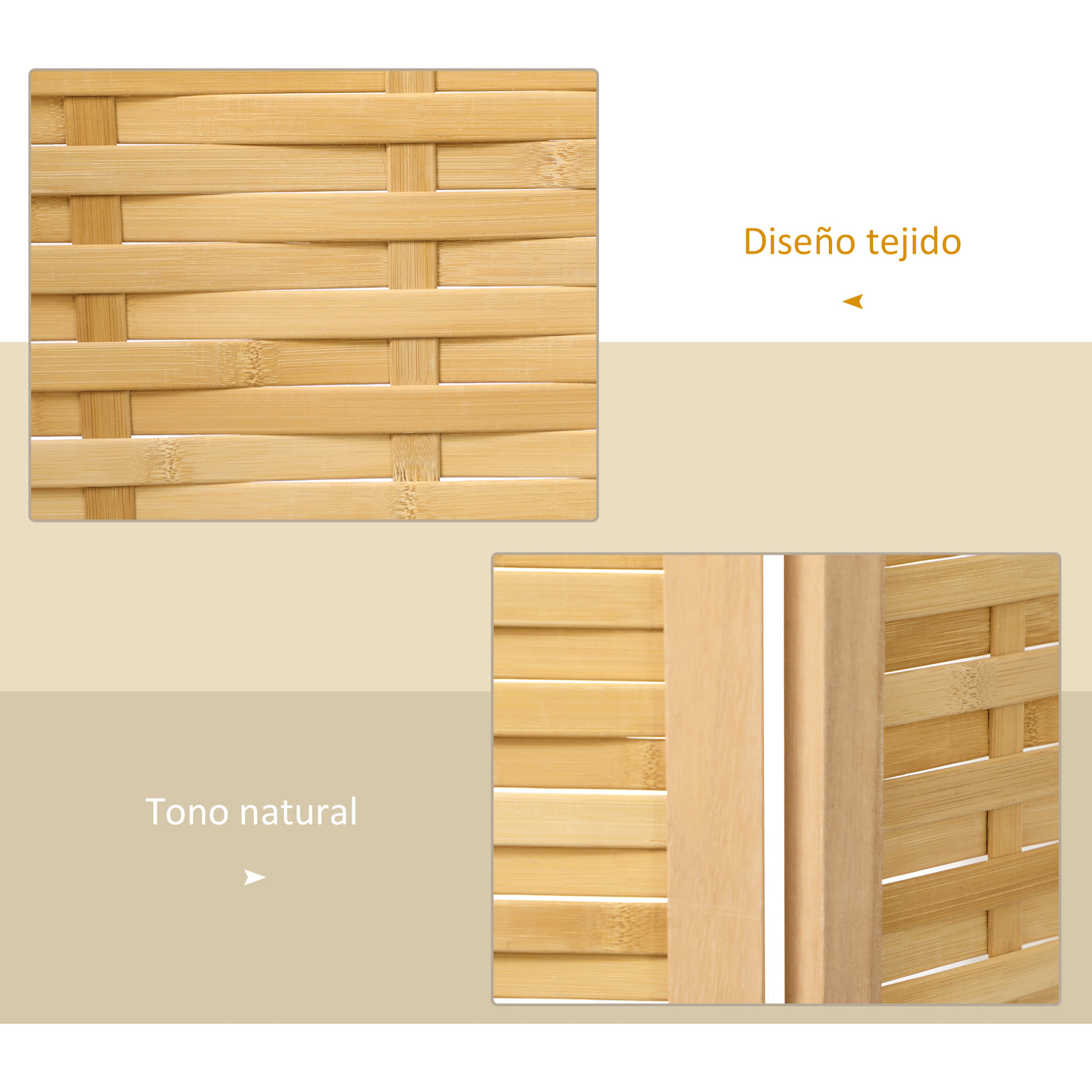 Biombo de 3 Paneles Divisor de Habitación Plegable 120x1,8x170 cm Separador de Ambientes con Patrón de Tejido de Bambú Estilo Rústico para Oficina Dormitorio Salón Natural