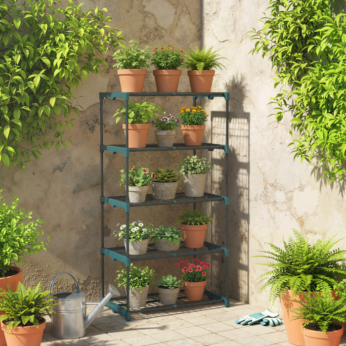 Soporte para Plantas de 5 Niveles, Estantería para Plantas de Acero, Estantes de Rejilla, Soporte para Macetas, Interior y Exterior, 67x49x138 cm, Verde Oscuro
