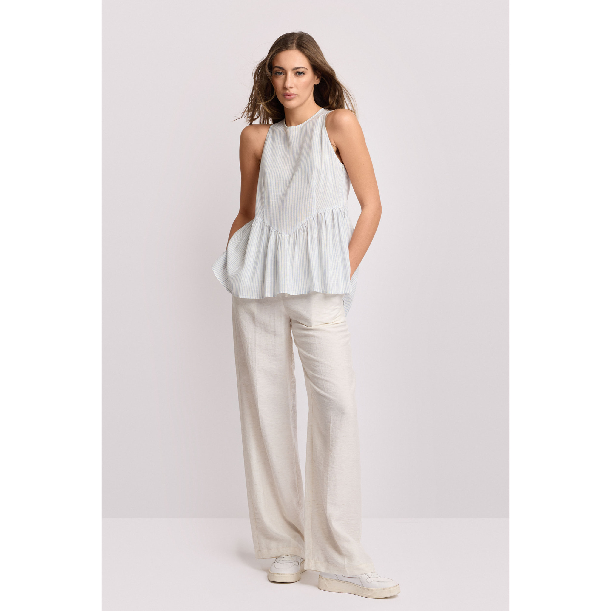 Kocca - Blusa smanicata linea svasata Donna, Tinta unita, Girocollo