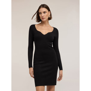 Motivi - Vestido ajustado de punto con escote corazón - Negro
