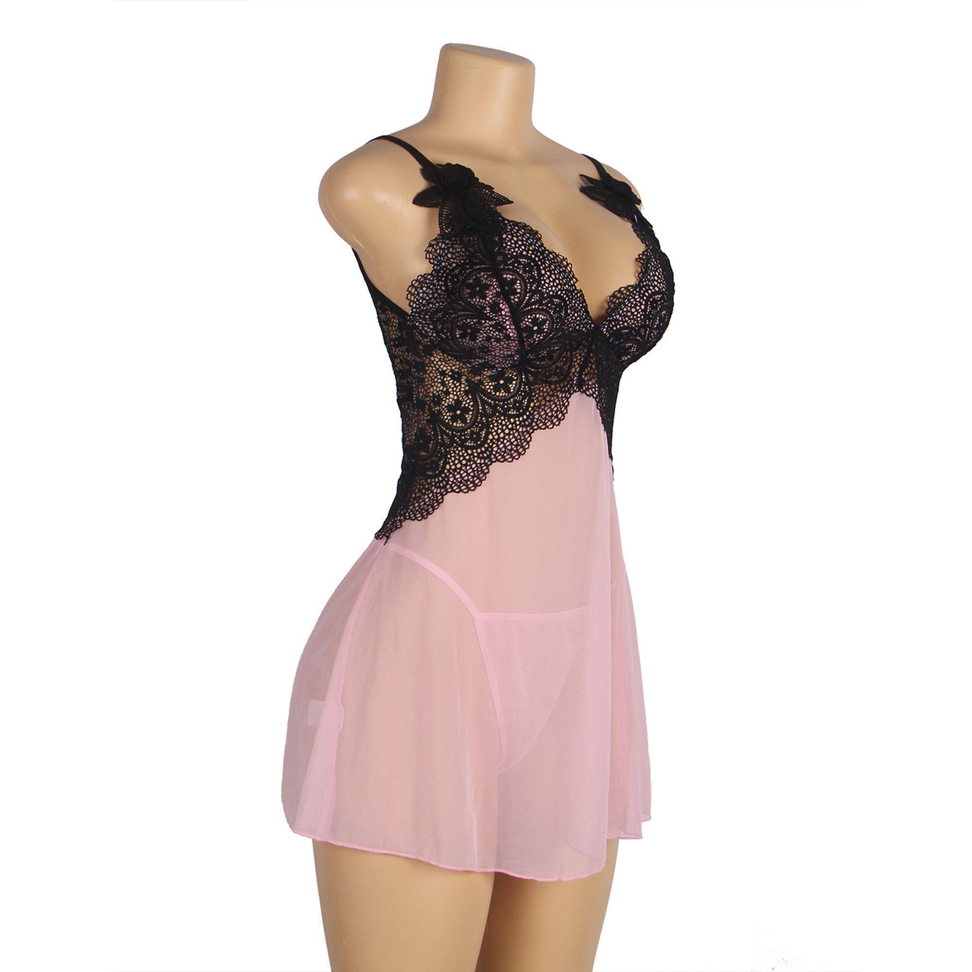 Babydoll rosa transparente y encaje