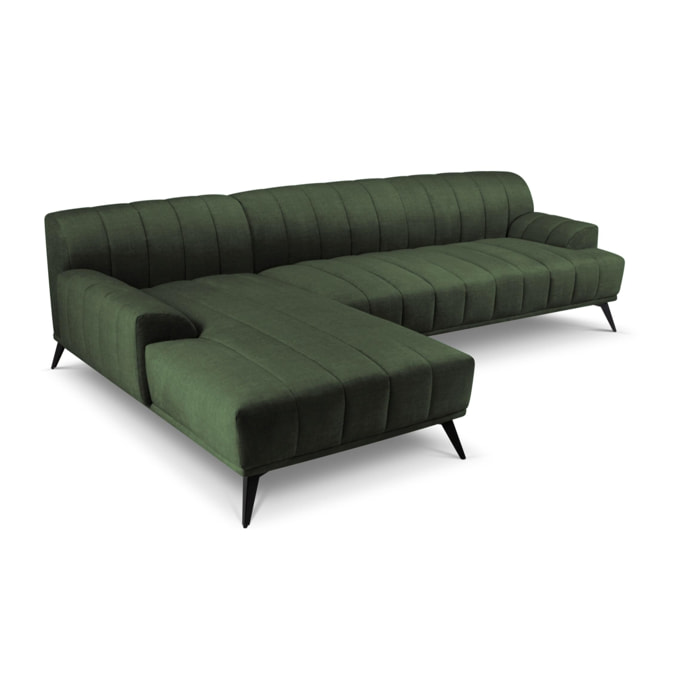 Canapé d'angle gauche ''Sofia'' 5 places en velours vert