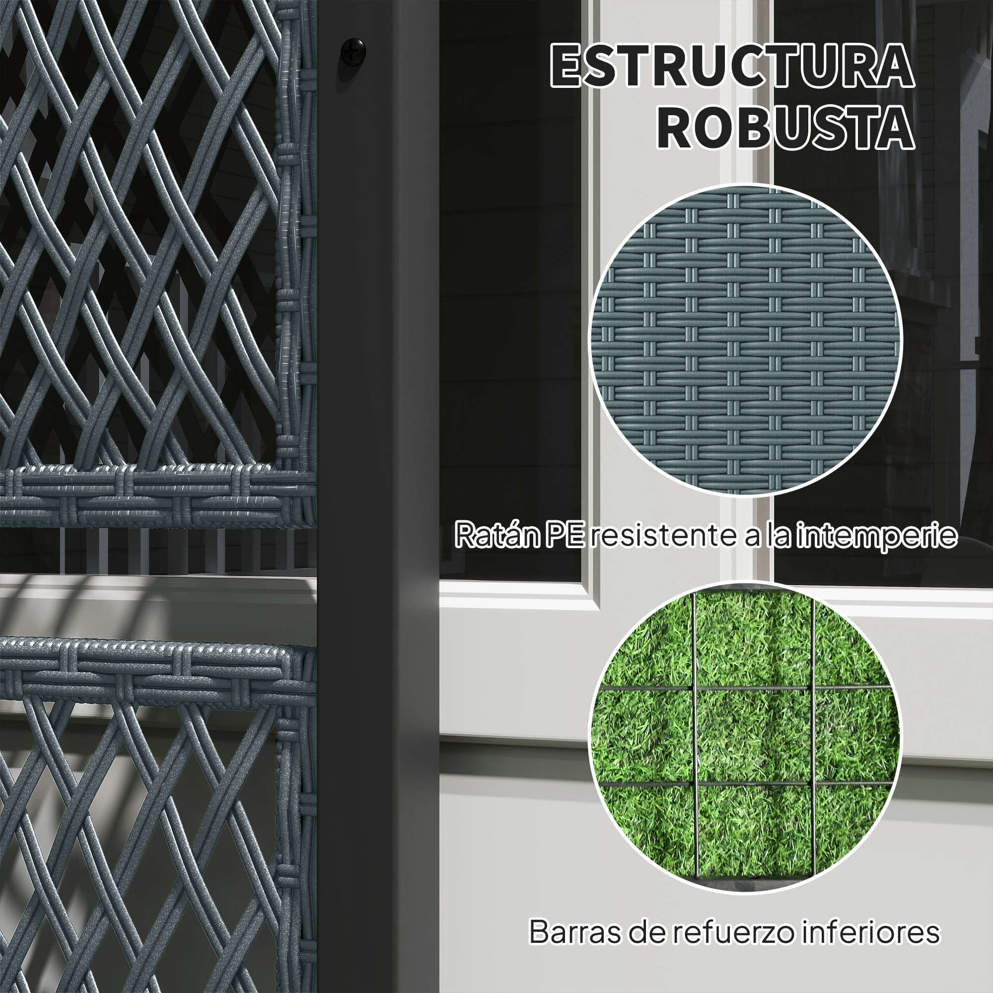 Jardinera con Enrejado de Ratán, Jardinera Exterior Grande para Plantas Trepadoras, Maceta con Forro, para Jardín, Patio, Terraza, 90x35x148 cm, Gris Oscuro