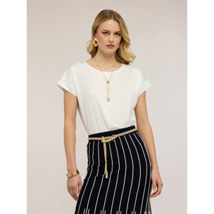 Motivi - T-shirt bimaterica misto cotone - Bianco