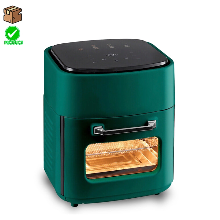 Friggitrice ad aria 2 in 1 con forno. 15L, 1800W. Pannello touch, riscaldamento 3D, griglia in acciaio inossidabile antiaderente. PRODOTTO CON IMBALLO DANNI.
