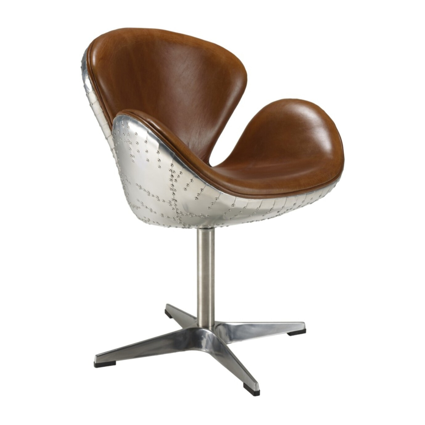 GASTON - Fauteuil marron NEVADA vintage cuir pied aluminium