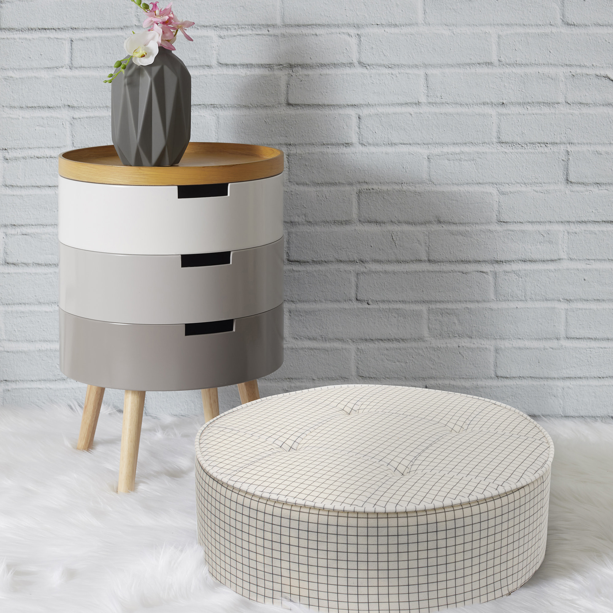Coussin De Sol Rond Carreaux Diam 50cm - Lot De 2