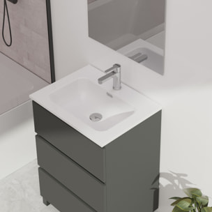 Ensemble De Salle De Bain Wink | 70 Cm Gris Mat | 3 Tiroirs | Vasque Ceramique | N'Inclut Pas Miroir | Mueble Montado | Alday