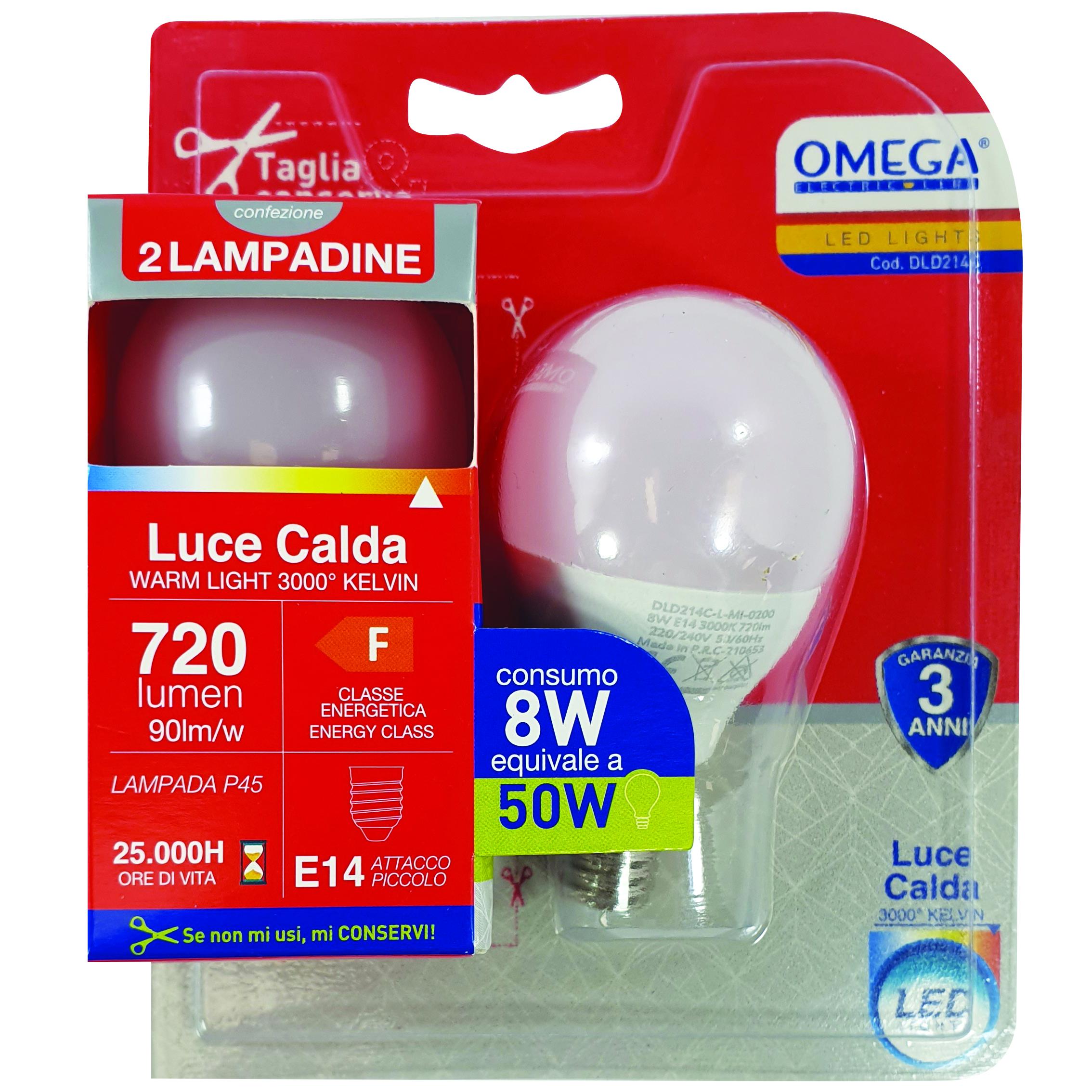 OMEGA Set 6 Pezzi Sfera LED P45 8W 3000K E14