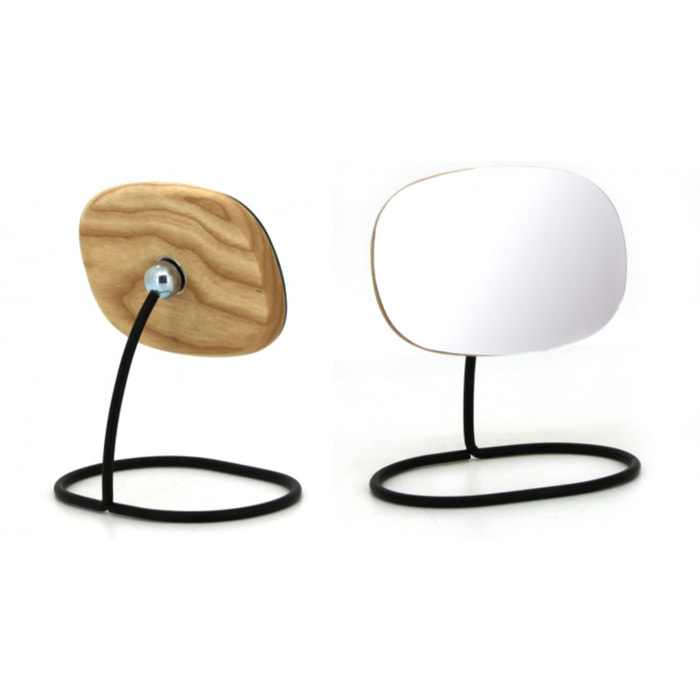 Lot de 2 petits miroirs sur pied inclinables/détachables en bois et métal - ZOOM