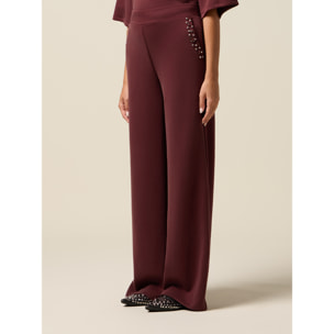 Oltre - Pantalones palazzo de scuba con bolsillos de parche - Burgundy