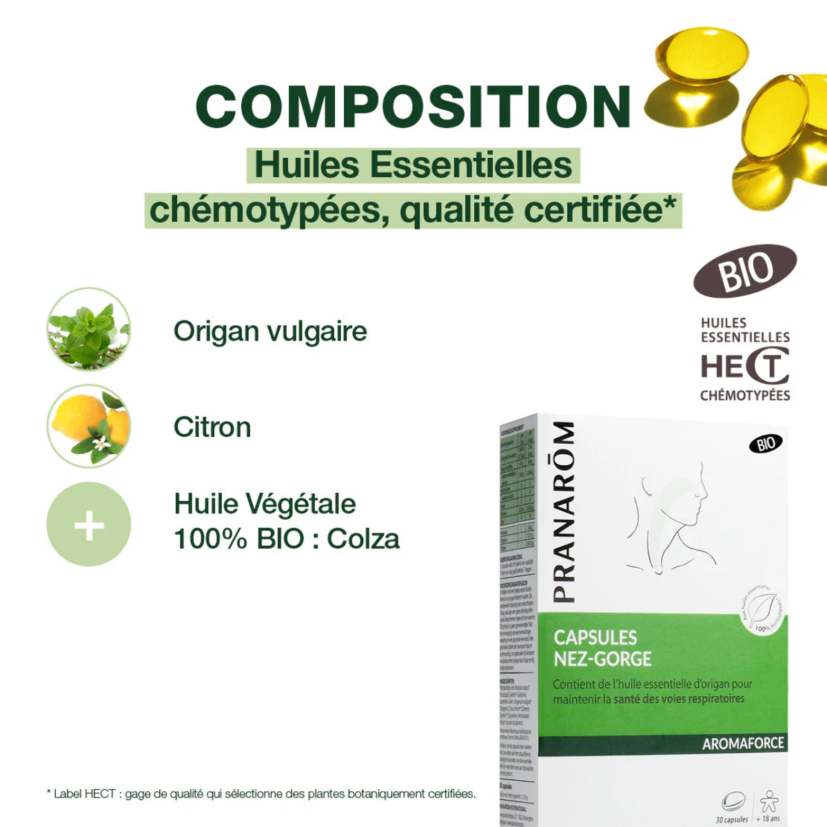 Pranarom - Capsules Nez-Gorge aux Huiles Essentielles - Bio - 30 capsules