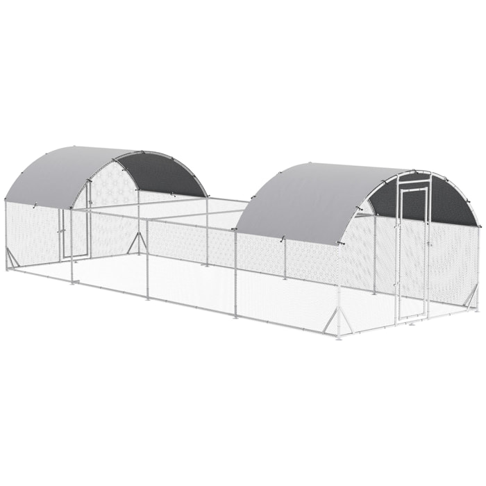 Gallinero Exterior de Acero Galvanizado 7,6x2,8x1,95 m Gallinero Grande con 4 Pisos Techo Cubierta de Tela Corral para 20-24 Gallinas Conejos Aves Plata