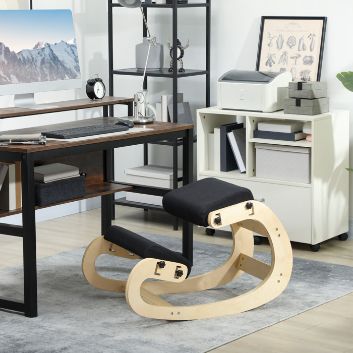 Siège ergonomique - siège assis-genoux - chaise assis genoux grand confort - bois bouleau tissu noir