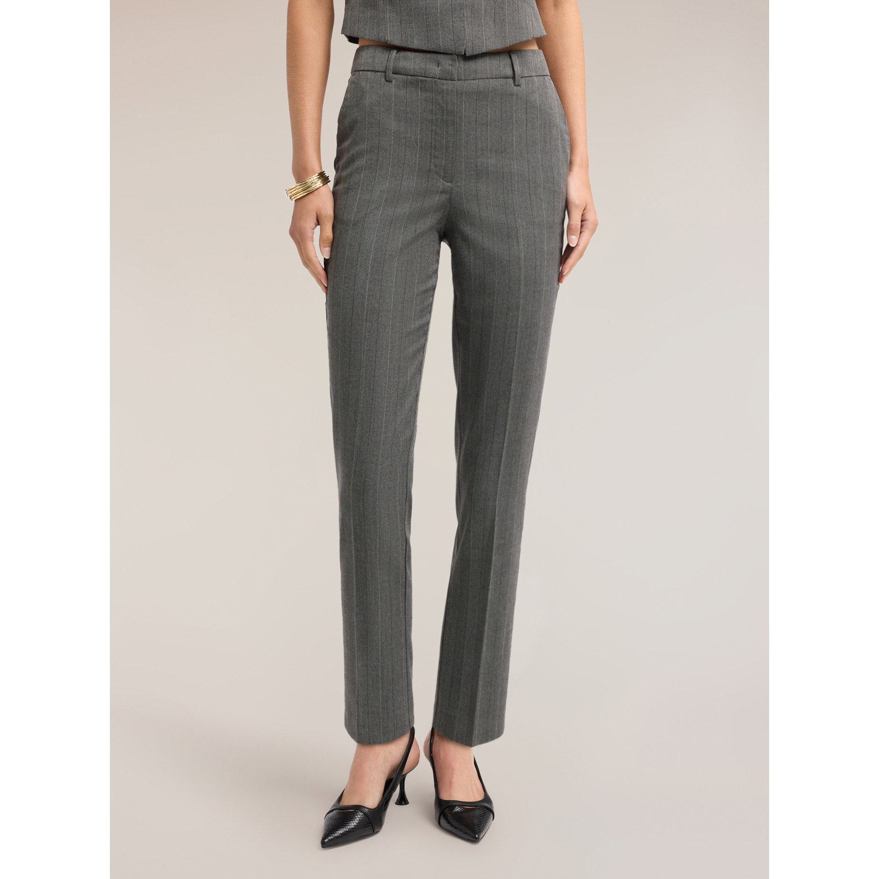 Motivi - Pantaloni slim gessati in tinto filo - Grigio