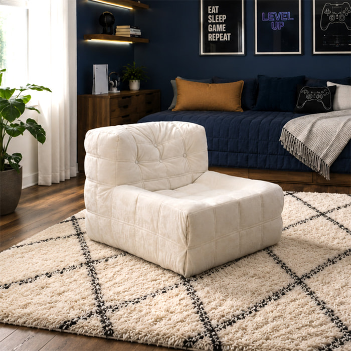 Fauteuil pouf compressé en velours beige ROSTOCK