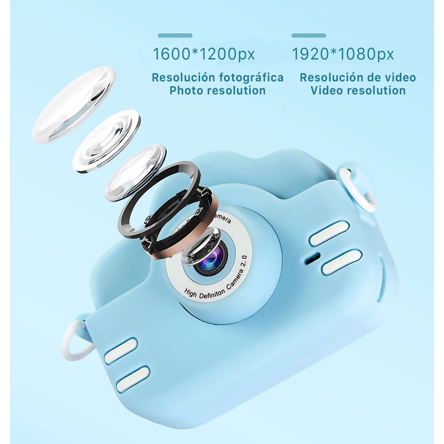 Fotocamera e videocamera per bambini A3x. Video da 40mpx e FHD. Fotocamera posteriore per selfie, giochi integrati.