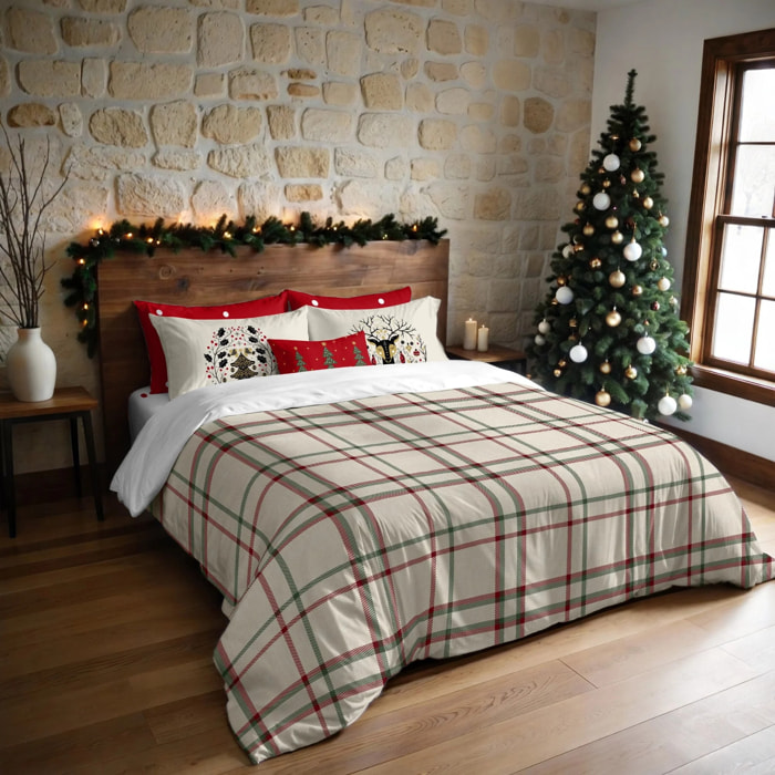 Housse de couette avec pressions 100% coton Carreaux Noël