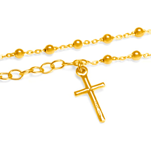 Pulsera Plata de Ley 925.Rosario de 21 esferas talladas.Colgante de Cruz.