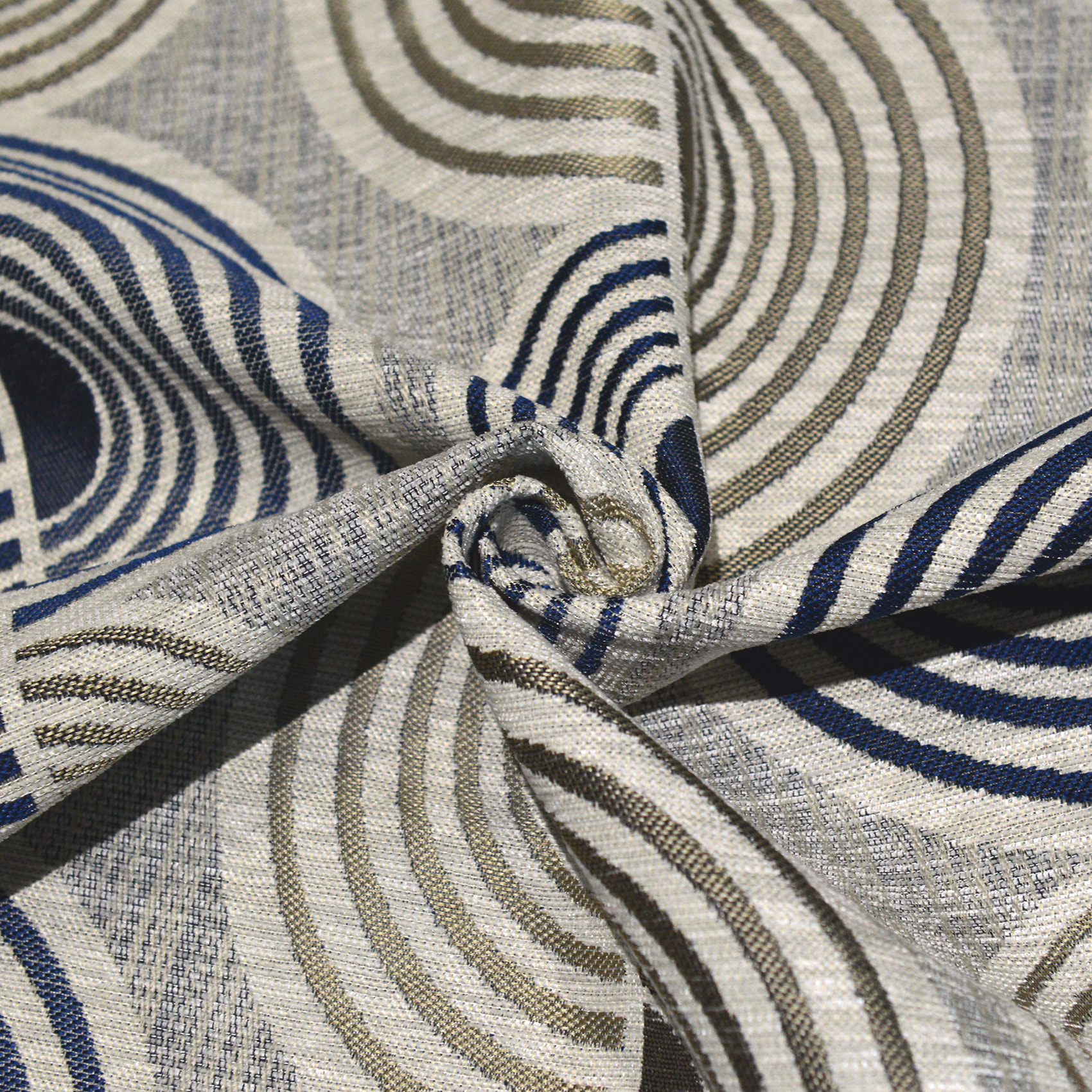 Tissu d'ameublement Jacquard Motif Demi-Cercles - Bleu