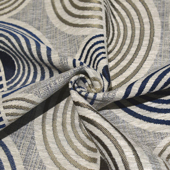 Tissu d'ameublement Jacquard Motif Demi-Cercles - Bleu