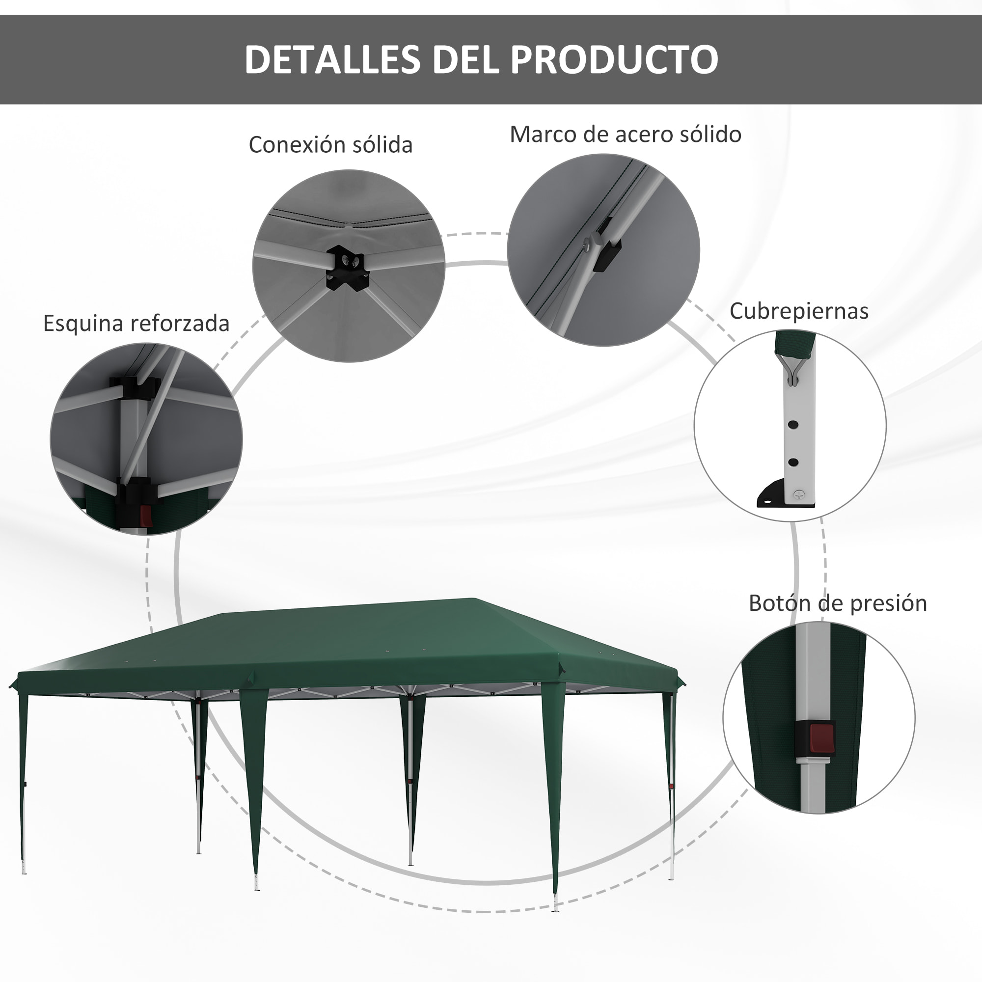 Outsunny Carpa Plegable 6x3 m Cenador de Jardín Gazebo con Altura Ajustable en 3 Niveles Bolsa de Transporte Marco de Acero Anti-UV para Patio Fiestas Camping Verde