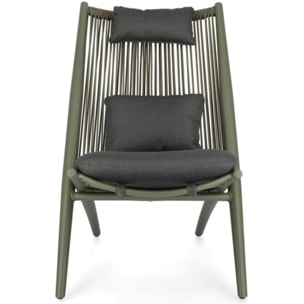 Set di 4 poltrone ALOHA in alluminio verde e intreccio di corda verde, con cuscini