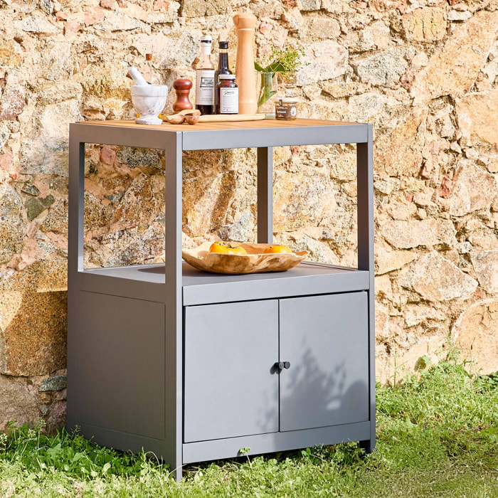 Cuisine extérieure aluminium et polywood 2 portes ALBI. anthracite. L 70 x P 50 x H 91 cm