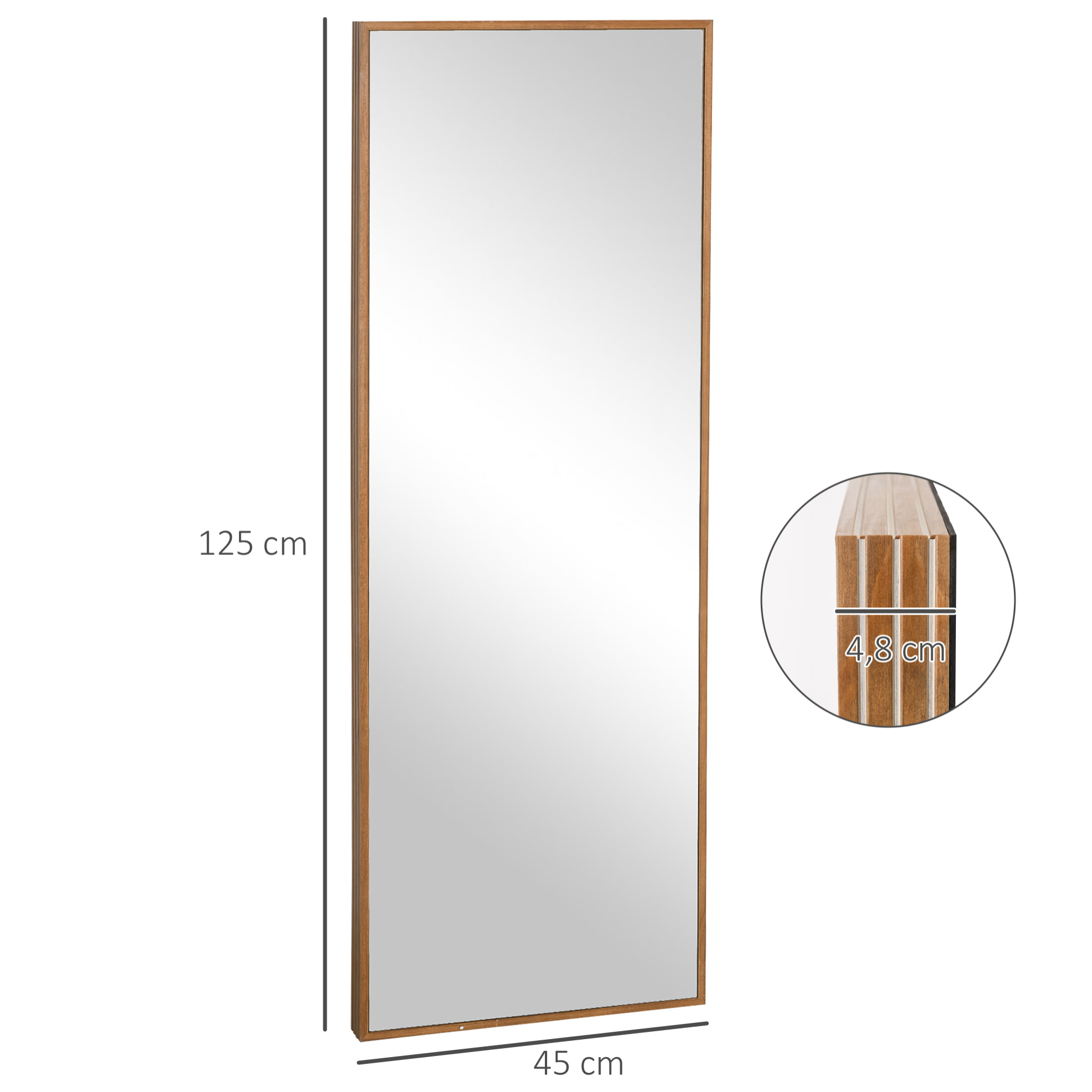 Espejo de Pared Cuerpo Entero 125x45 cm Espejo Rectangular Grande de Madera Estilo Moderno Decorativo para Salón Dormitorio Entrada Natural