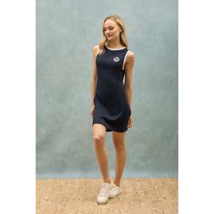 Vestito blu marino a coste con toppa nautica