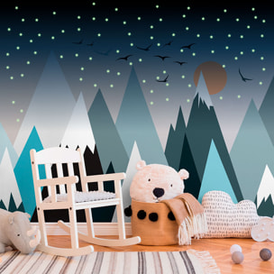 Stickers muraux enfants - Décoration chambre bébé - Autocollant Sticker mural géant enfant montagnes scandinaves MONTAGNES PARKA + 100 ÉTOILES PHOSPHORESCENTES