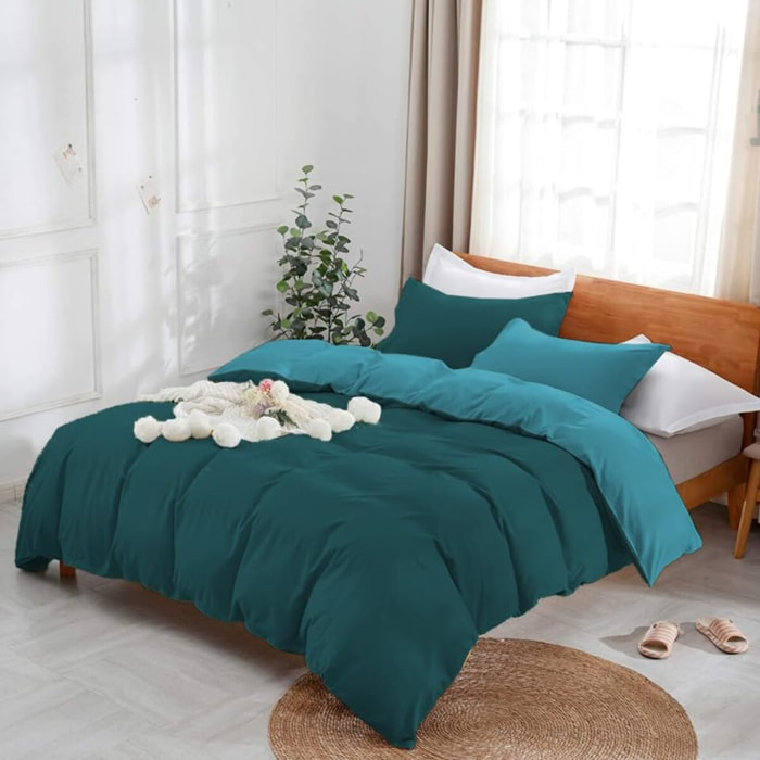 Parure Copripiumino Bicolore una Piazza e mezza, Set Sacco Copripiumino in Cotone con una Federa