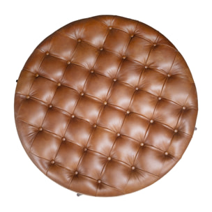 Mesa centro Angel Cerdá redonda en madera chapada en nogal natural y una tapa de piel en marrón oscuro 100x100x40cm