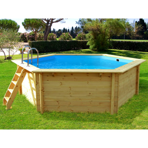 Piscine bois " Hawai " - 4.10 x 1.18 m + Mini pompe à chaleur 3.5kW - Métal - Gris