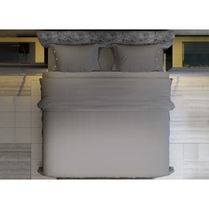 Completo Lenzuola Bicolor Estate/Inverno 100% Cotone Tinta Unita Amici Grigio Chiaro/Grigio Scuro