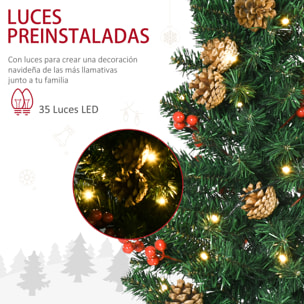 HOMCOM Conjunto de Árbol de Navidad de Entrada 4 Piezas Adornos Navideños con 2 Árboles de Navidad Guirnalda y Corona con Luces LED Blanco Cálido Bayas Rojas 40x40x90 cm Verde