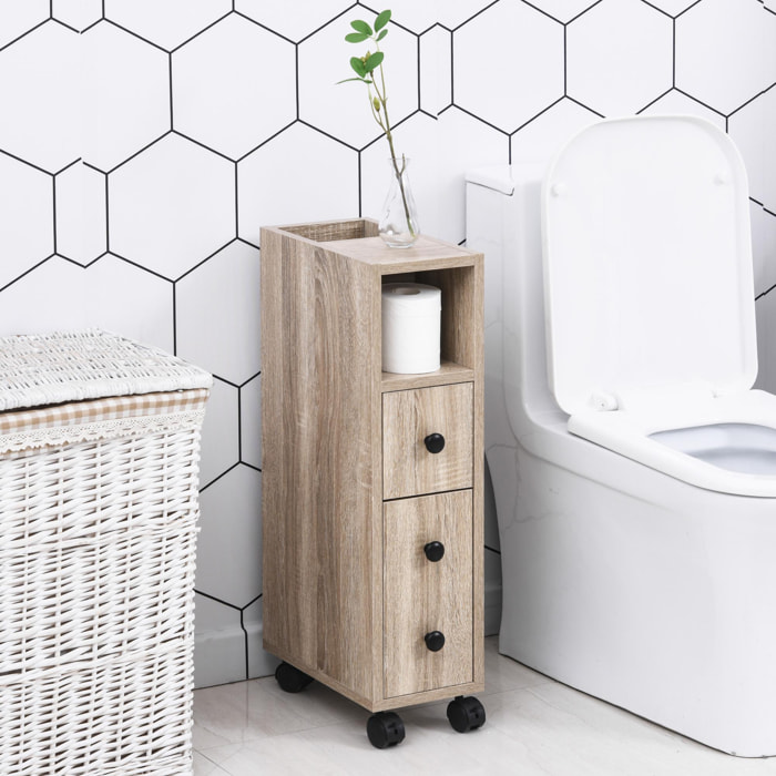 Support papier toilette - porte-papier toilette - armoire pour papier toilette - 3 niveaux + sortie papier panneaux aspect chêne clair