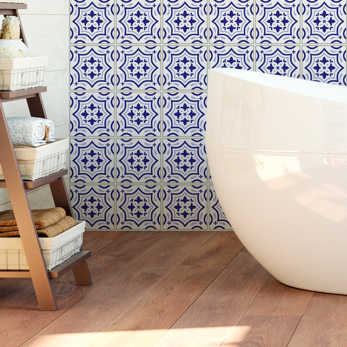 Stickers muraux - Sticker Mural Carrelage adhésif Cuisine Salle de Bain - 30 STICKERS CARRELAGES AZULEJOS TEOFILO