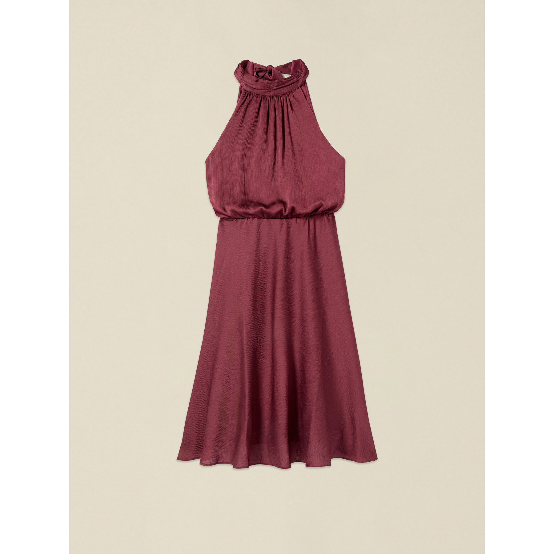Oltre - Vestido midi halter neck de satén - Burgundy