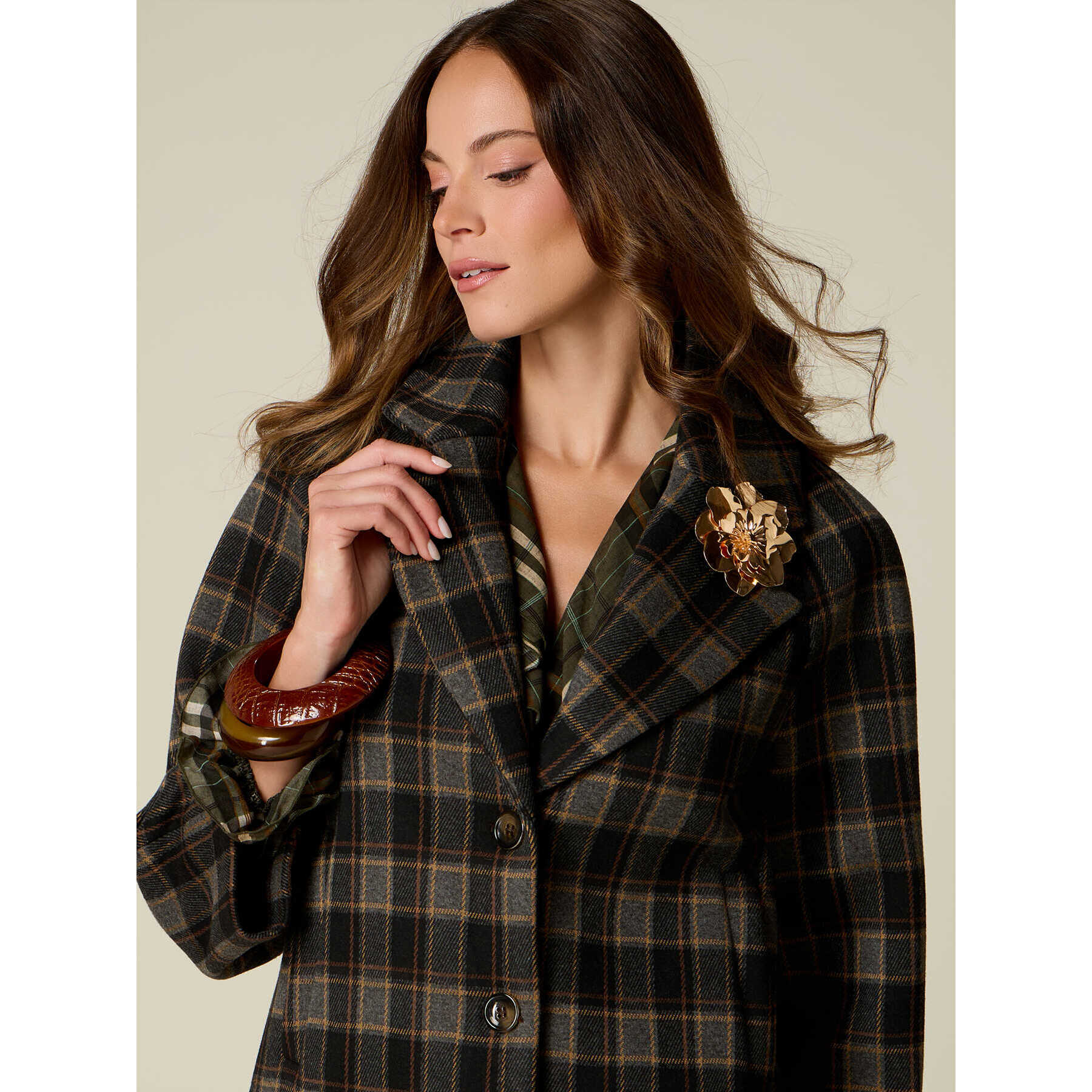 Oltre - Giacca boxy check - Marrone