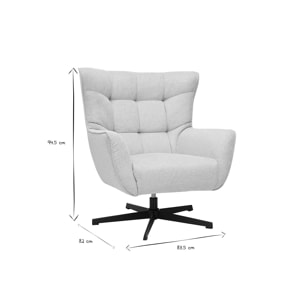 Fauteuil scandinave pivotant en tissu effet velours texturé beige et métal AVERY
