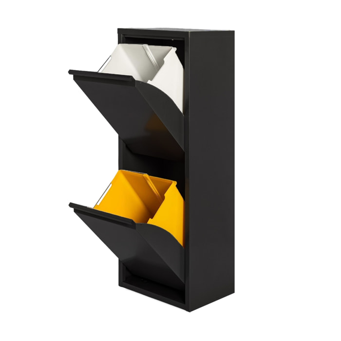Well home - cubo de basura y reciclaje metálico de 2 compartimentos, 2x17l (34l) negro mate