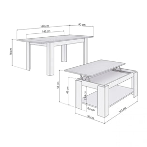 Pack mesa de comedor 140 y mesa de centro Lya Blanco Artik (Blanco Mate) - Gris Cemento