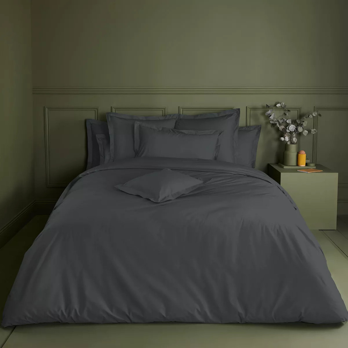 Housse de couette percale de coton uni anthracite Giulia titane