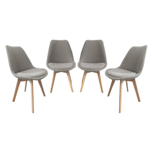 Lot de 4 chaises scandinaves revêtement bouclette texturée gris clair. pieds bois de hêtre - Nils